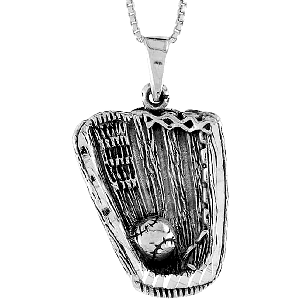 Sterling Silver Baseball Glove and Ball Pendant, 1 1/4 inch