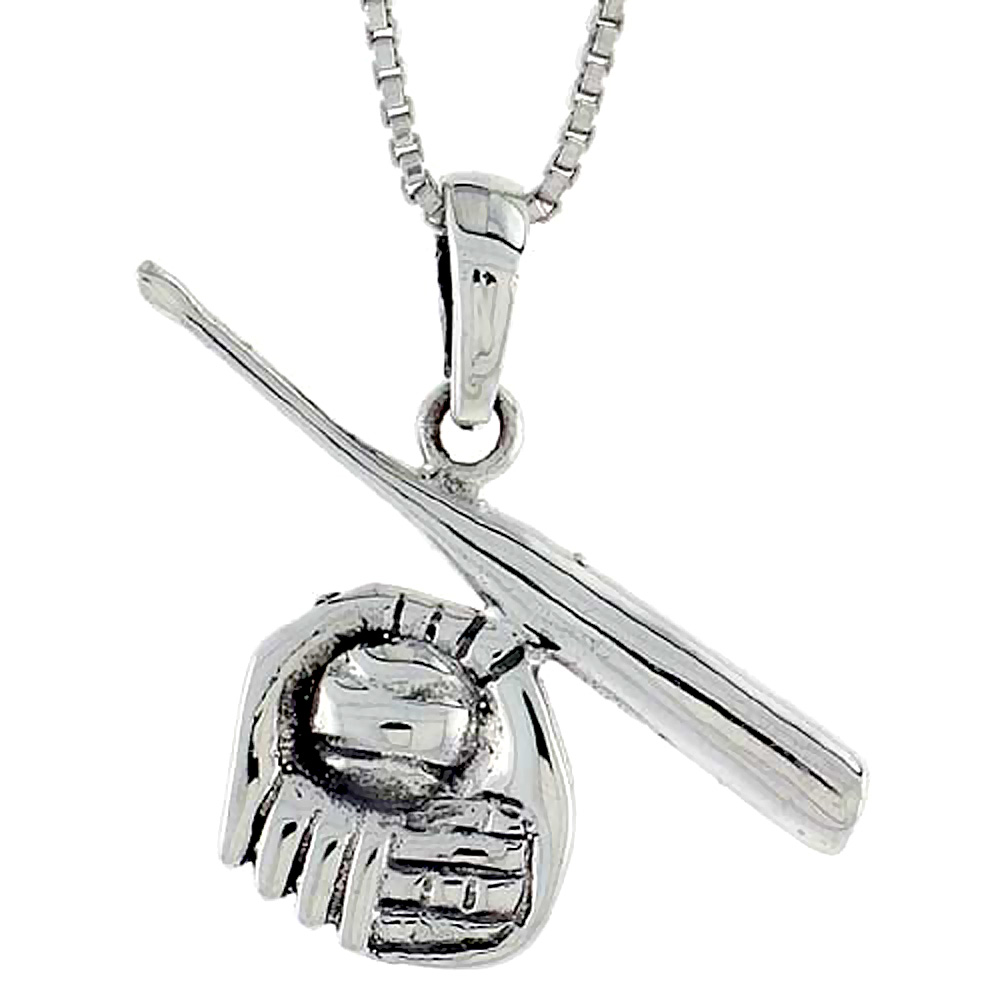 Sterling Silver Baseball Glove and Bat Pendant, 1 1/8 inch