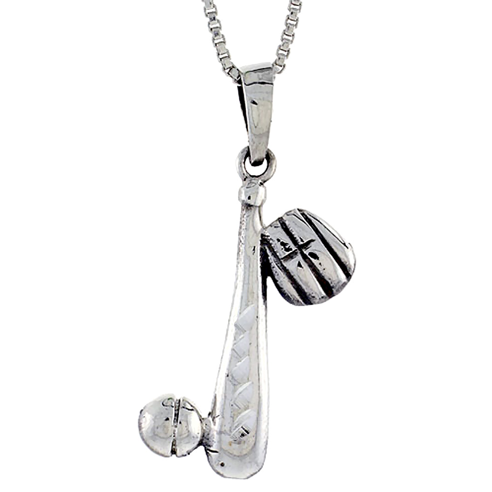 Sterling Silver Baseball Pendant, 1 1/8 inch