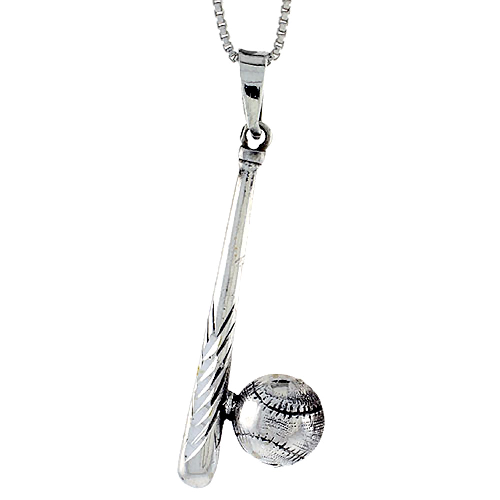 Sterling Silver Baseball and Bat Pendant, 1 3/4 inch