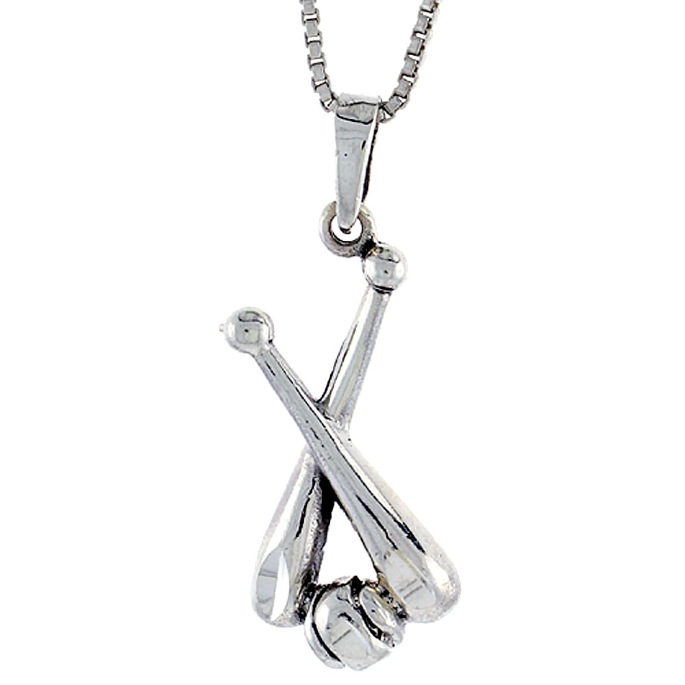 Sterling Silver Baseball and Bats Pendant, 1 1/8 inch