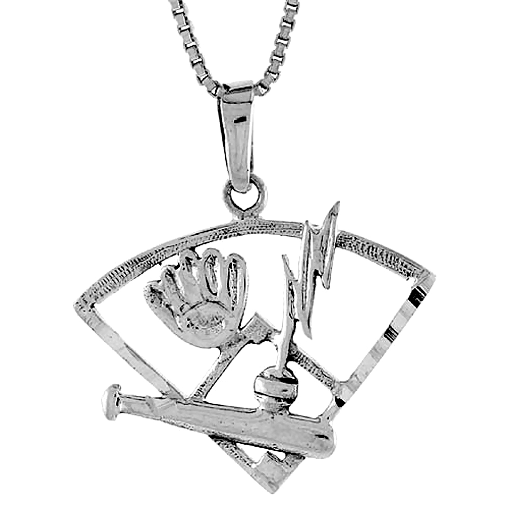 Sterling Silver Baseball Pendant, 1 1/8 inch