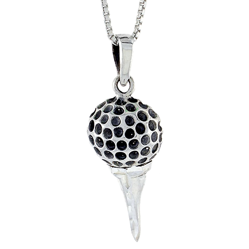 Sterling Silver Golf Ball on Tee Pendant, 1 1/4 inch