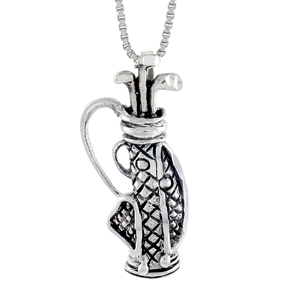 Sterling Silver Golf Bag Pendant, 1 1/8 inch