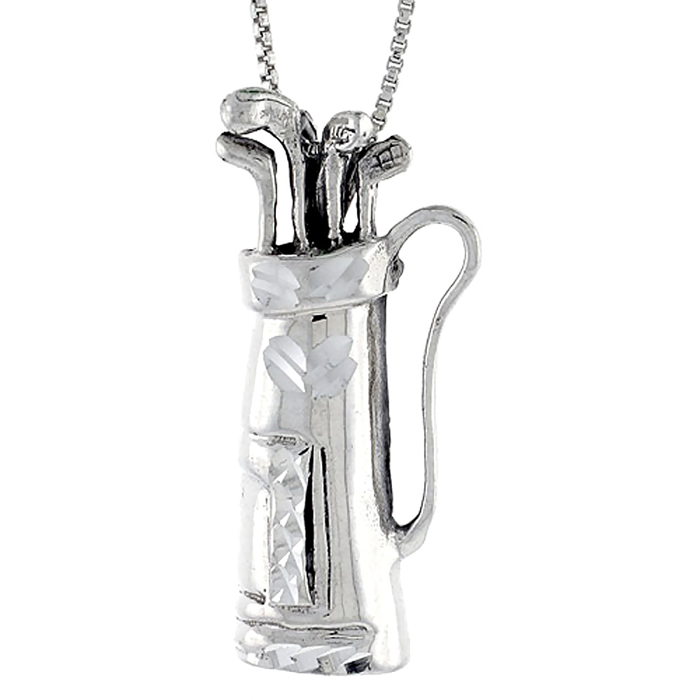 Sterling Silver Golf Bag Pendant, 1 1/2 inch