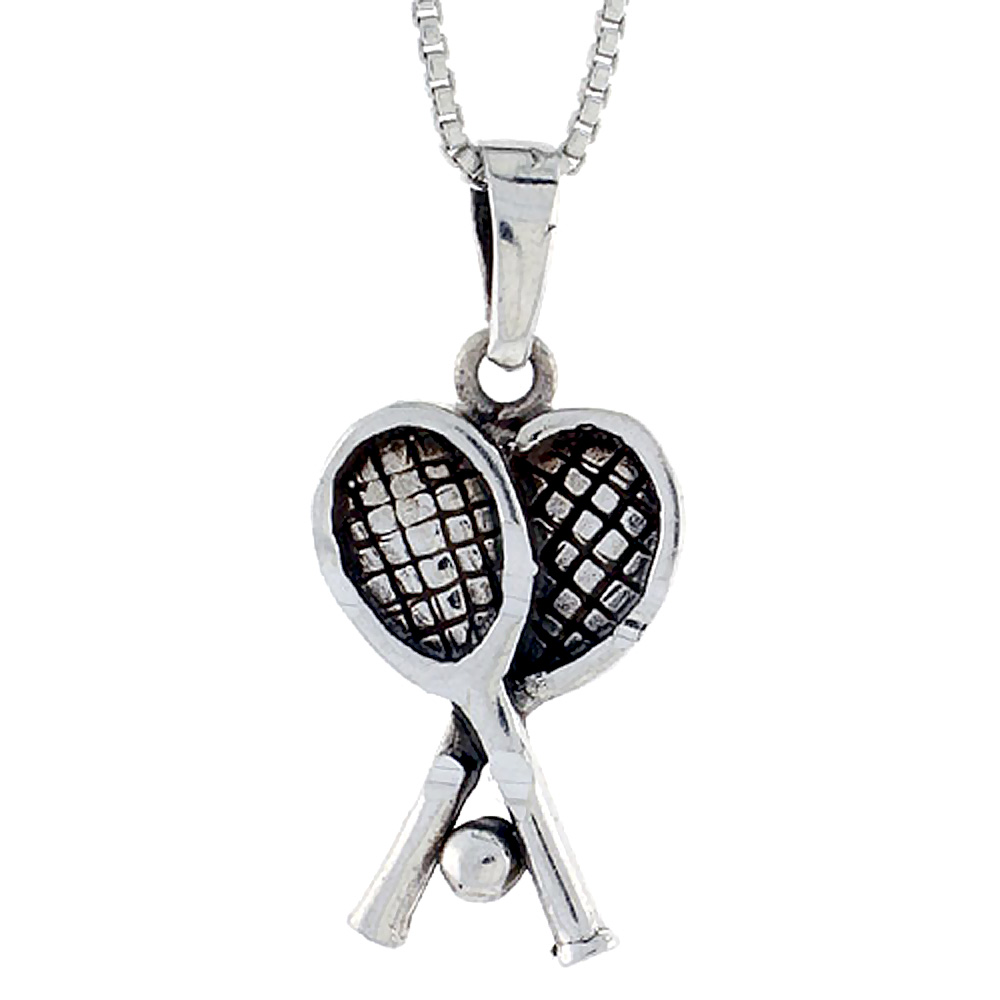 Sterling Silver Tennis Racquet Pendant, 1 1/4 inch