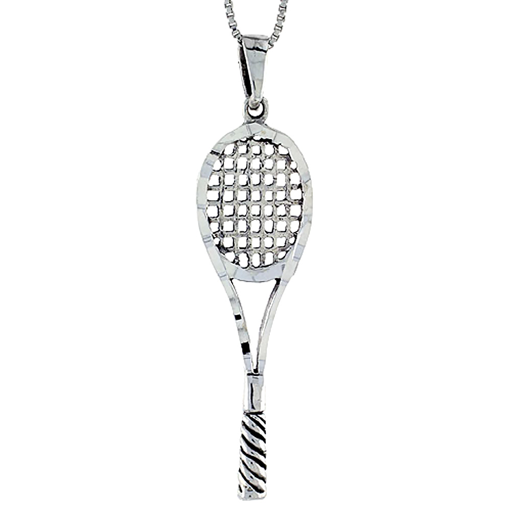 Sterling Silver Tennis Racquet Pendant, 2 3/8 inch