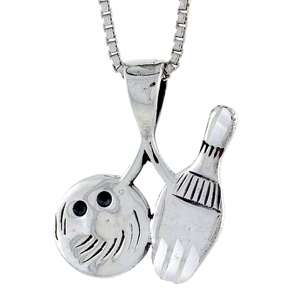 Sterling Silver Bowling Pendant, 3/4 inch