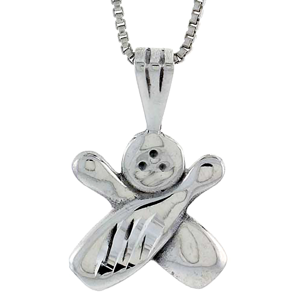 Sterling Silver Bowling Pendant, 1 inch