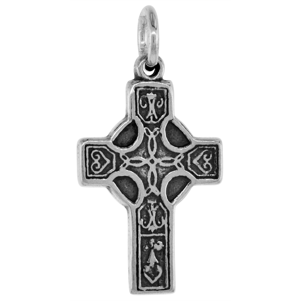 1 inch Sterling Silver Trinity Center Celtic Cross Necklace High Cross for Men Diamond-Cut Oxidized finish available with or wit