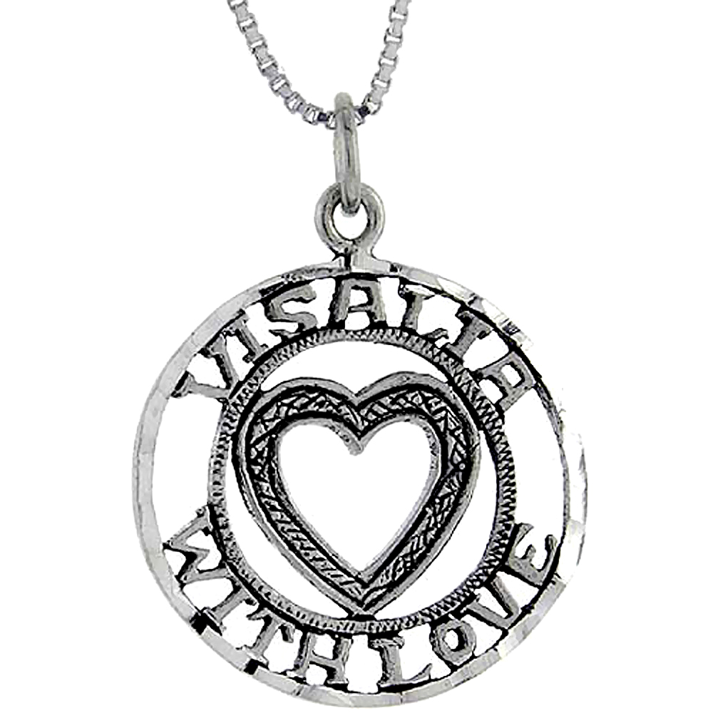 Sterling Silver Visalia with Love Word Pendant, 1 inch wide