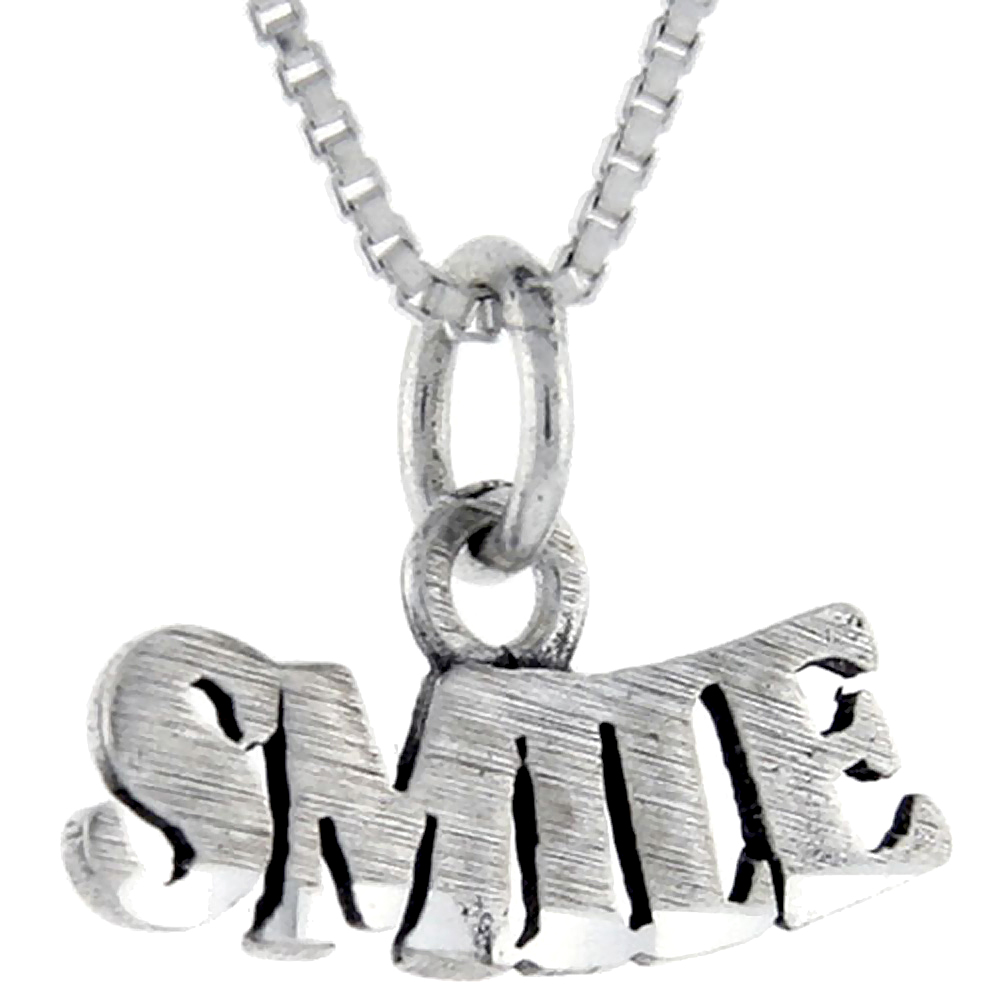 Sterling Silver Smile Word Pendant, 1 inch wide