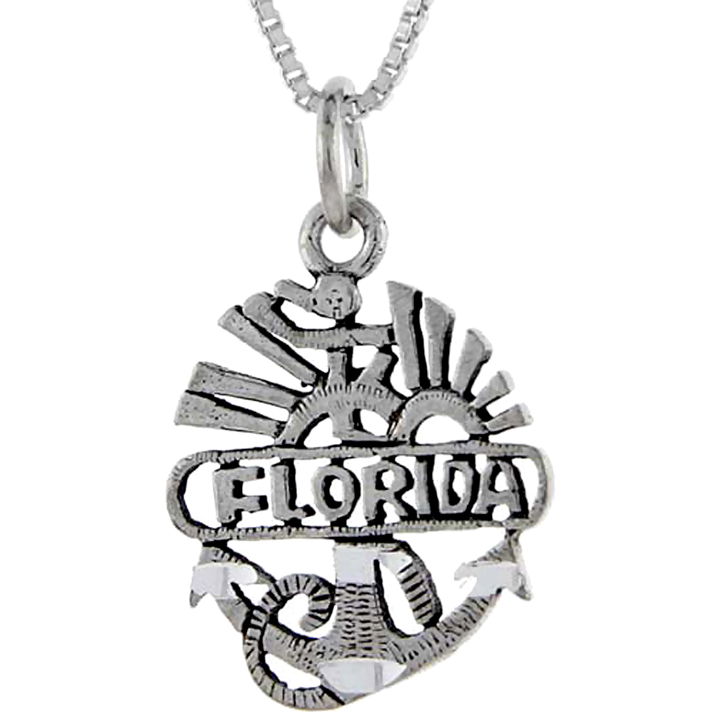 Sterling Silver Florida Word Pendant, 1 inch wide