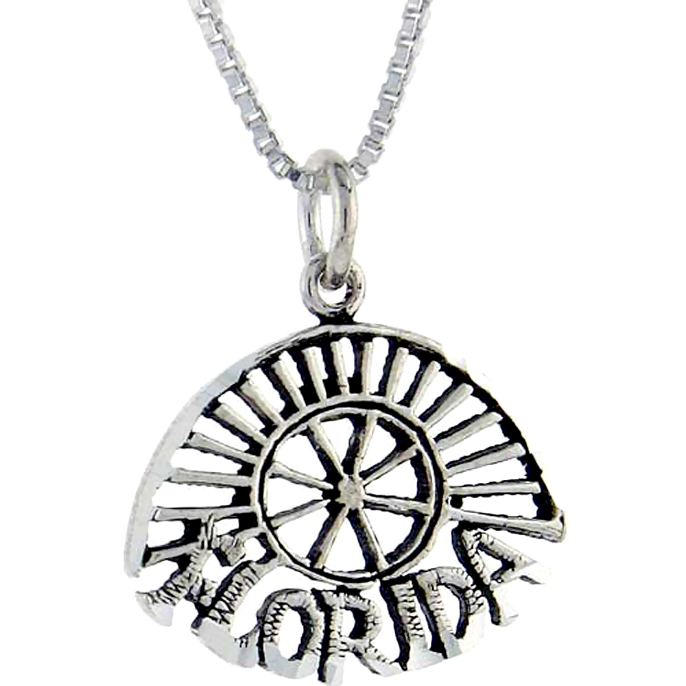 Sterling Silver Florida Word Pendant, 1 inch wide