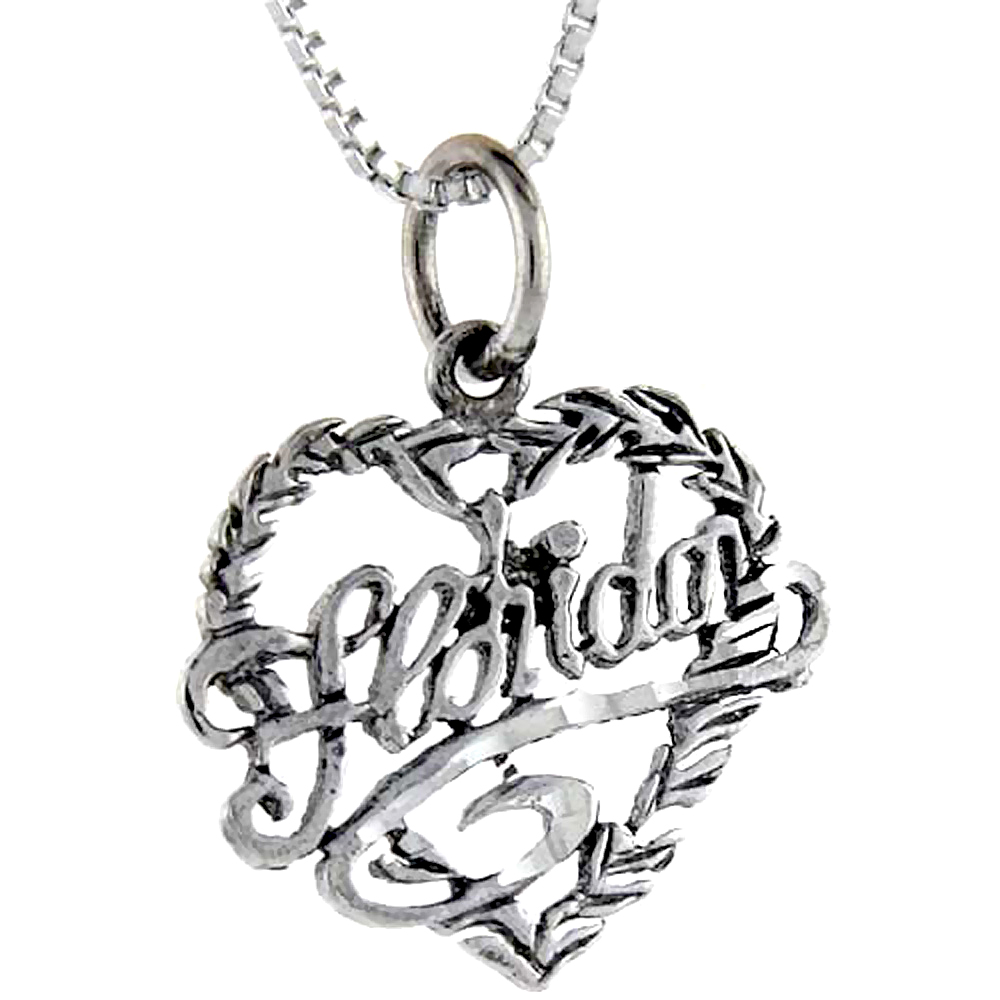 Sterling Silver Love Florida Word Pendant, 1 inch wide