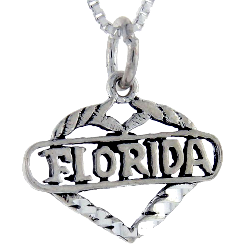 Sterling Silver Love Florida Word Pendant, 1 inch wide