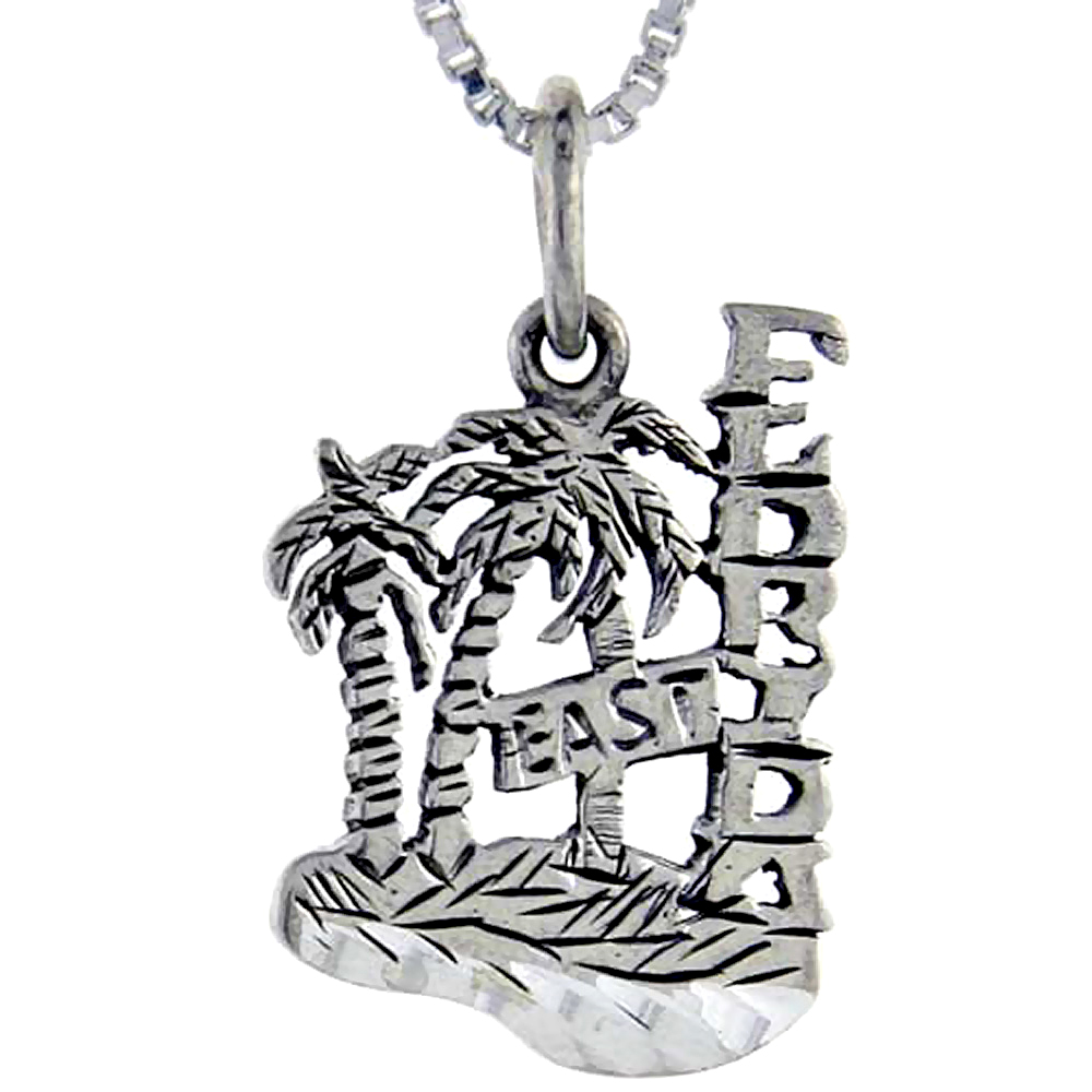 Sterling Silver Florida East Word Pendant, 1 inch wide