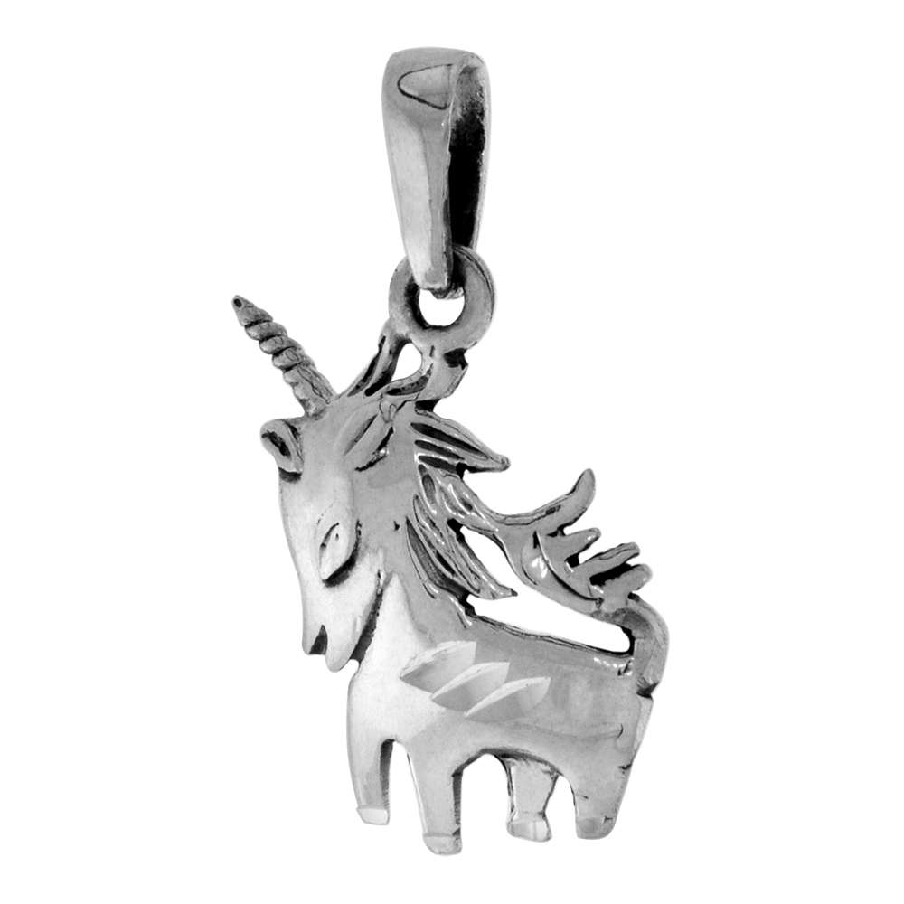 Dainty 1/2 inch Sterling Silver Unicorn Necklace Shy for Women and girls Diamond-Cut Oxidized finish available with or without c