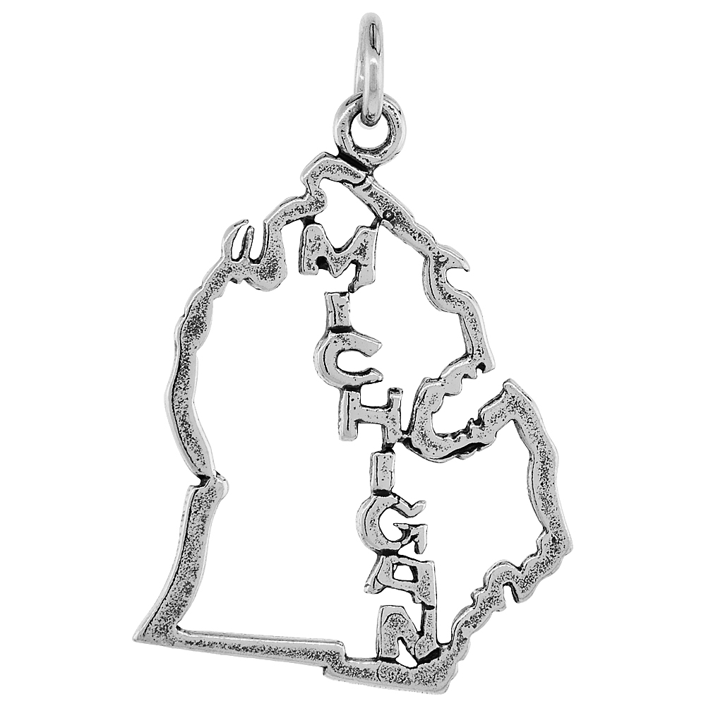 Sterling Silver Michigan Word Pendant, 1 inch wide