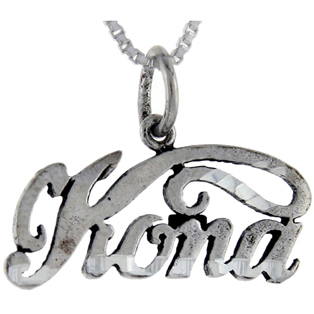 Sterling Silver Kona Word Pendant, 1 inch wide