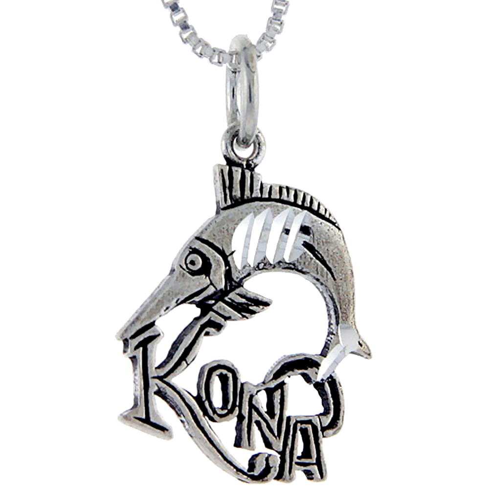 Sterling Silver Kona Word Pendant, 1 inch wide