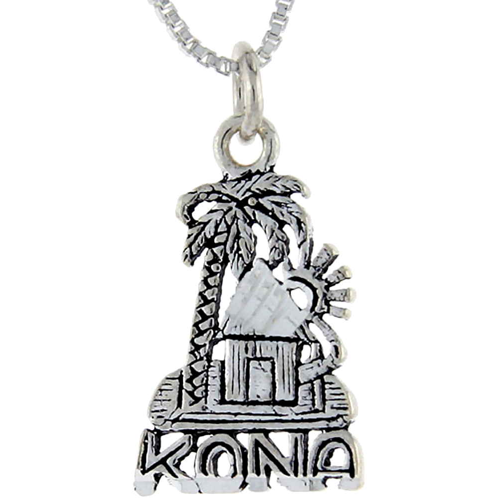 Sterling Silver Kona Word Pendant, 1 inch wide