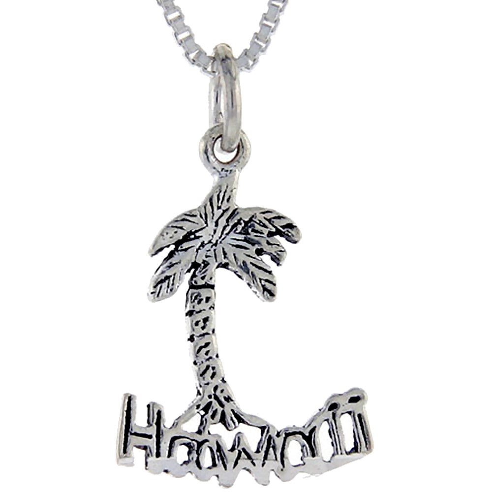 Sterling Silver Hawaii Word Pendant, 1 inch wide