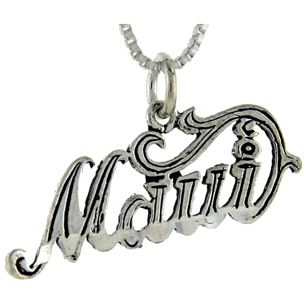 Sterling Silver Maui Word Pendant, 1 inch wide