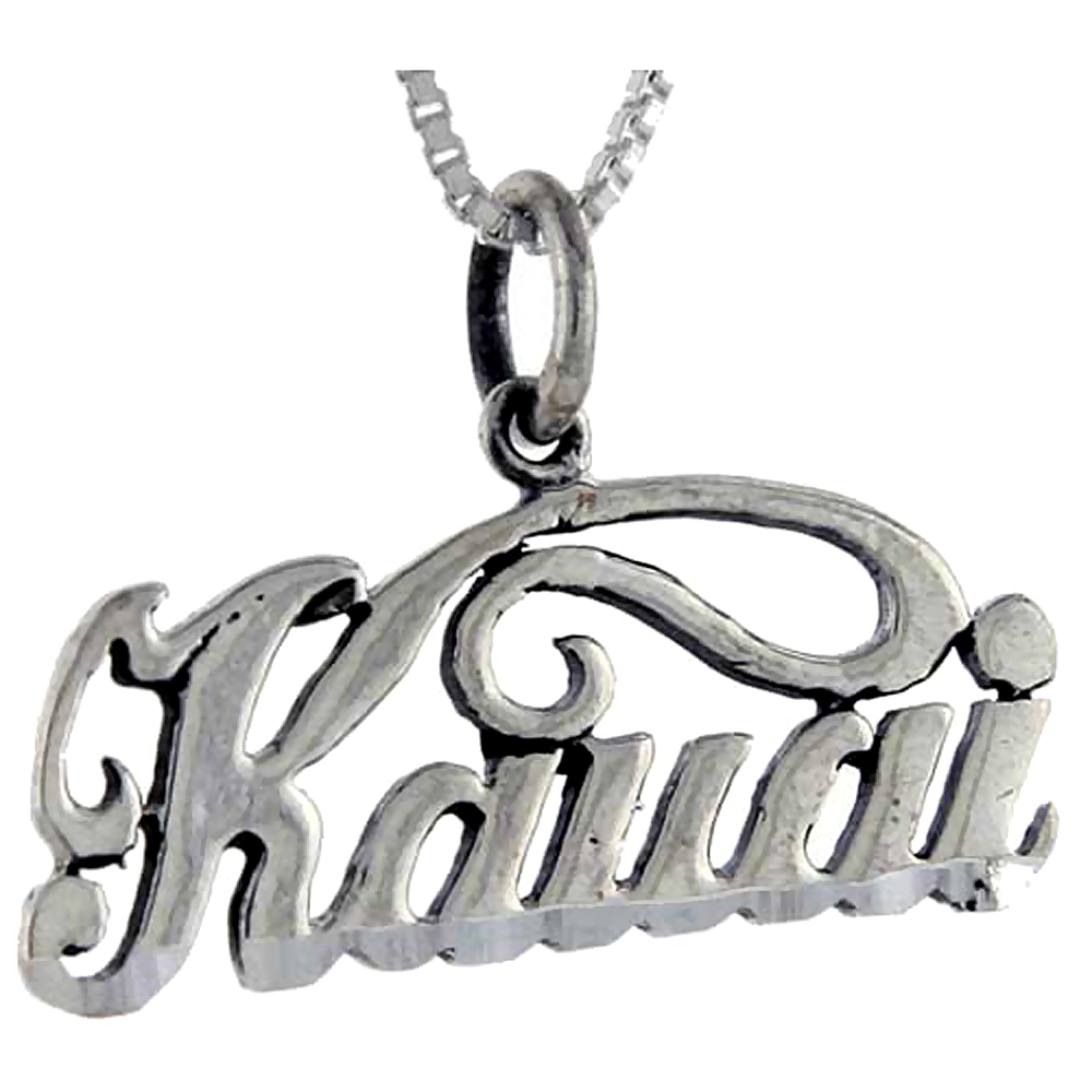 Sterling Silver Kauai Word Pendant, 1 inch wide