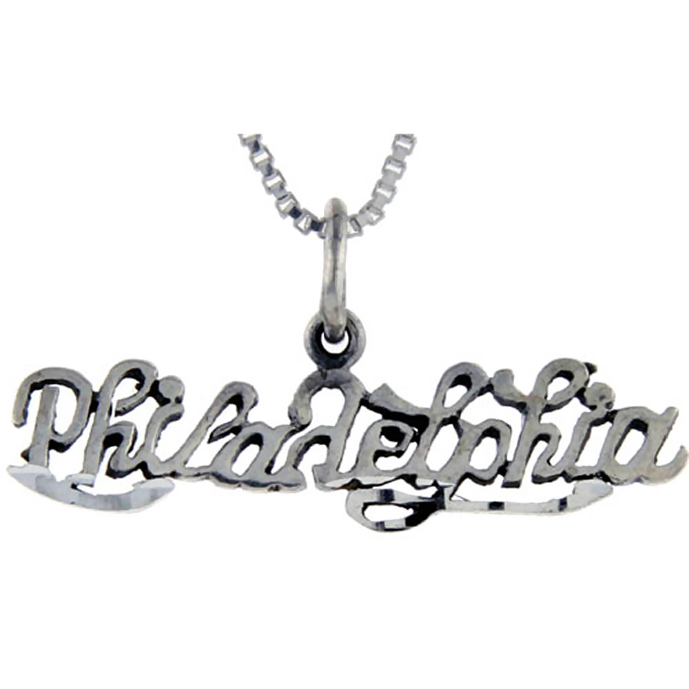 Sterling Silver Philadelphia Word Pendant, 1 inch wide