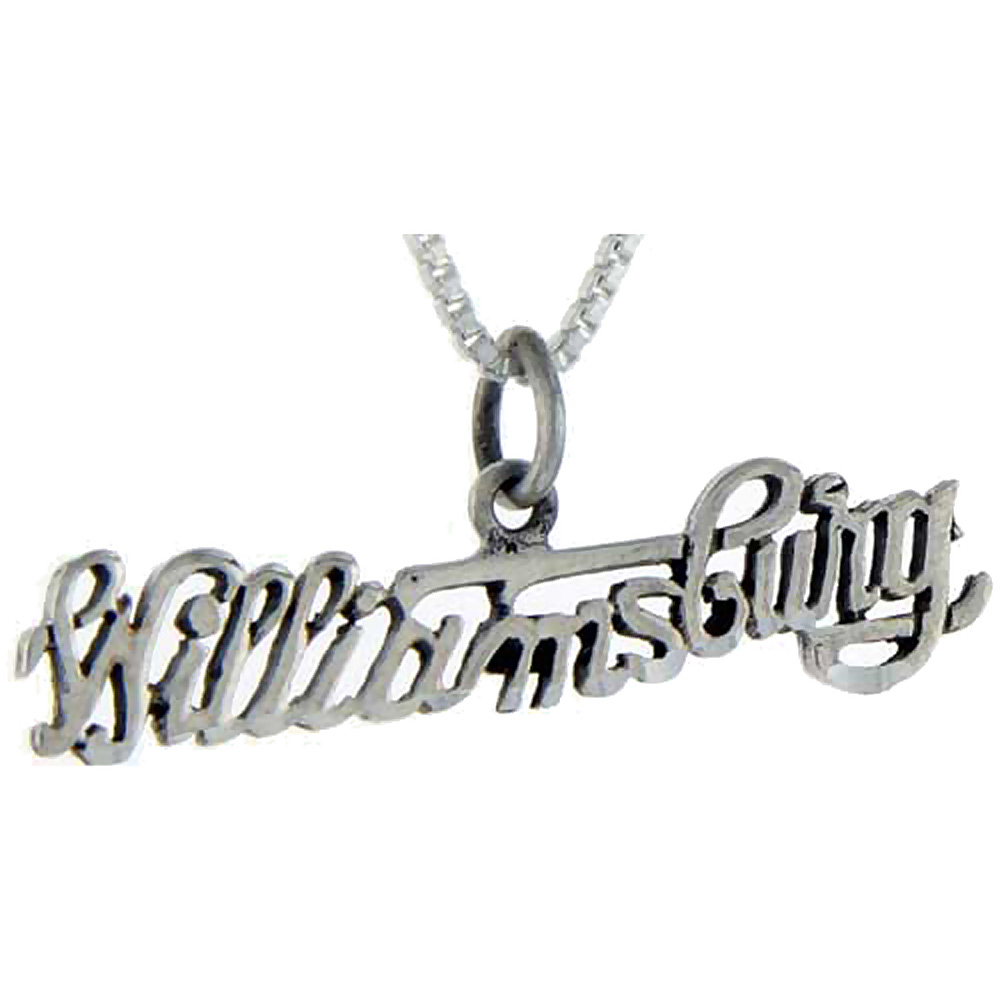 Sterling Silver Williamsburg Word Pendant, 1 inch wide