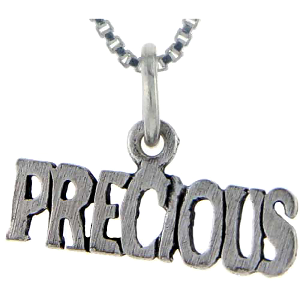 Sterling Silver Precious Word Pendant, 1 inch wide