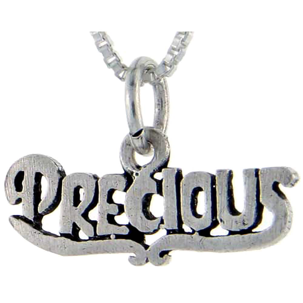 Sterling Silver Precious Word Pendant, 1 inch wide