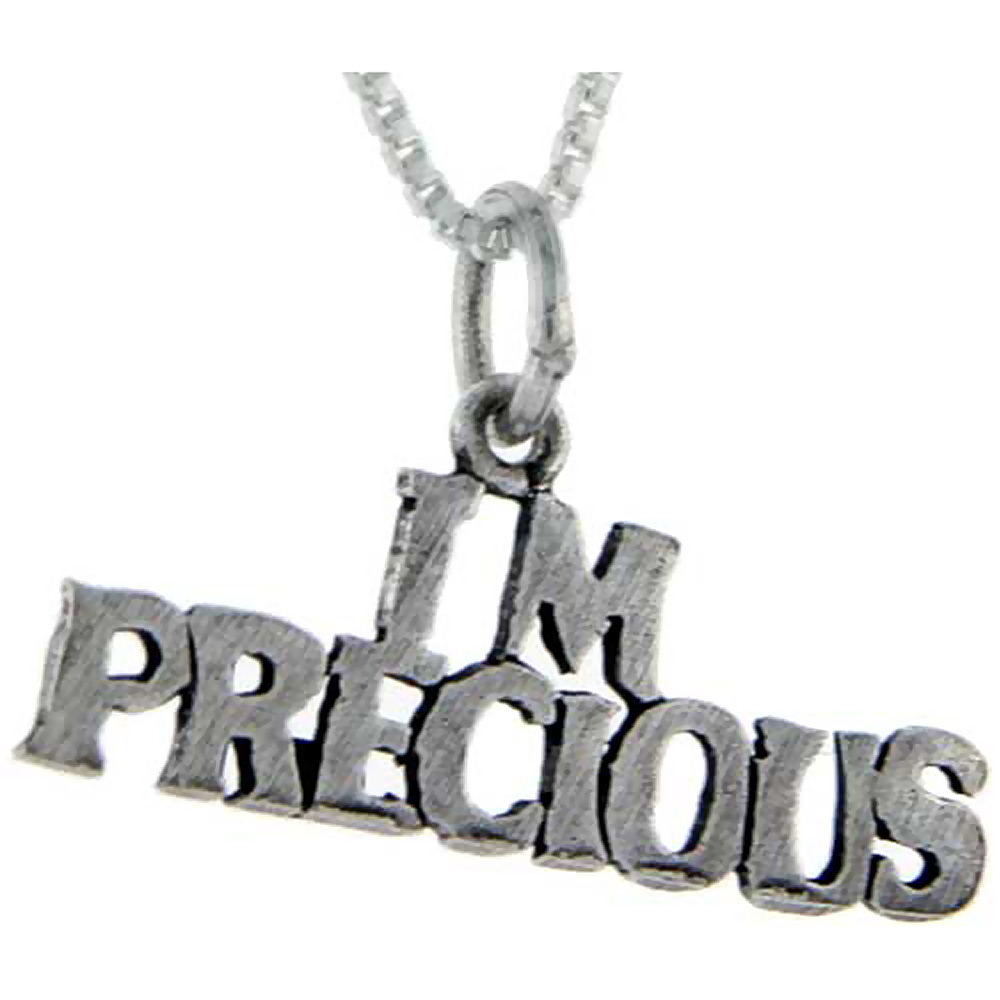 Sterling Silver I'm Precious Word Pendant, 1 inch wide