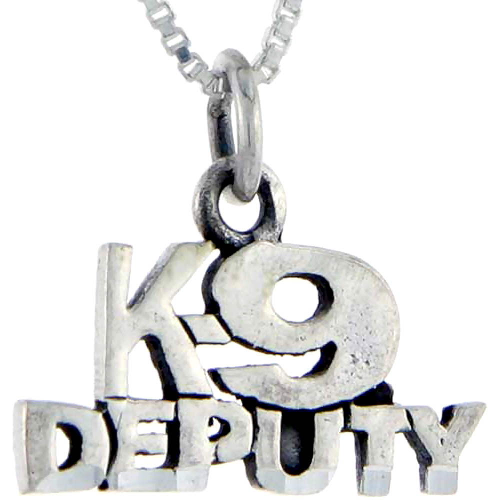 Sterling Silver K9 Deputy Word Pendant, 1 inch wide