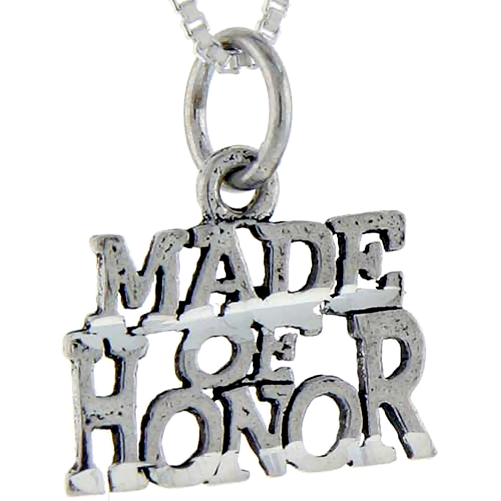 Sterling Silver Maid of Honor Word Pendant, 1 inch wide