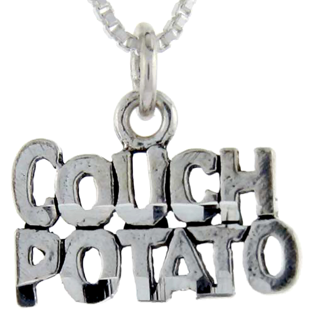 Sterling Silver Couch Potato Word Pendant, 1 inch wide