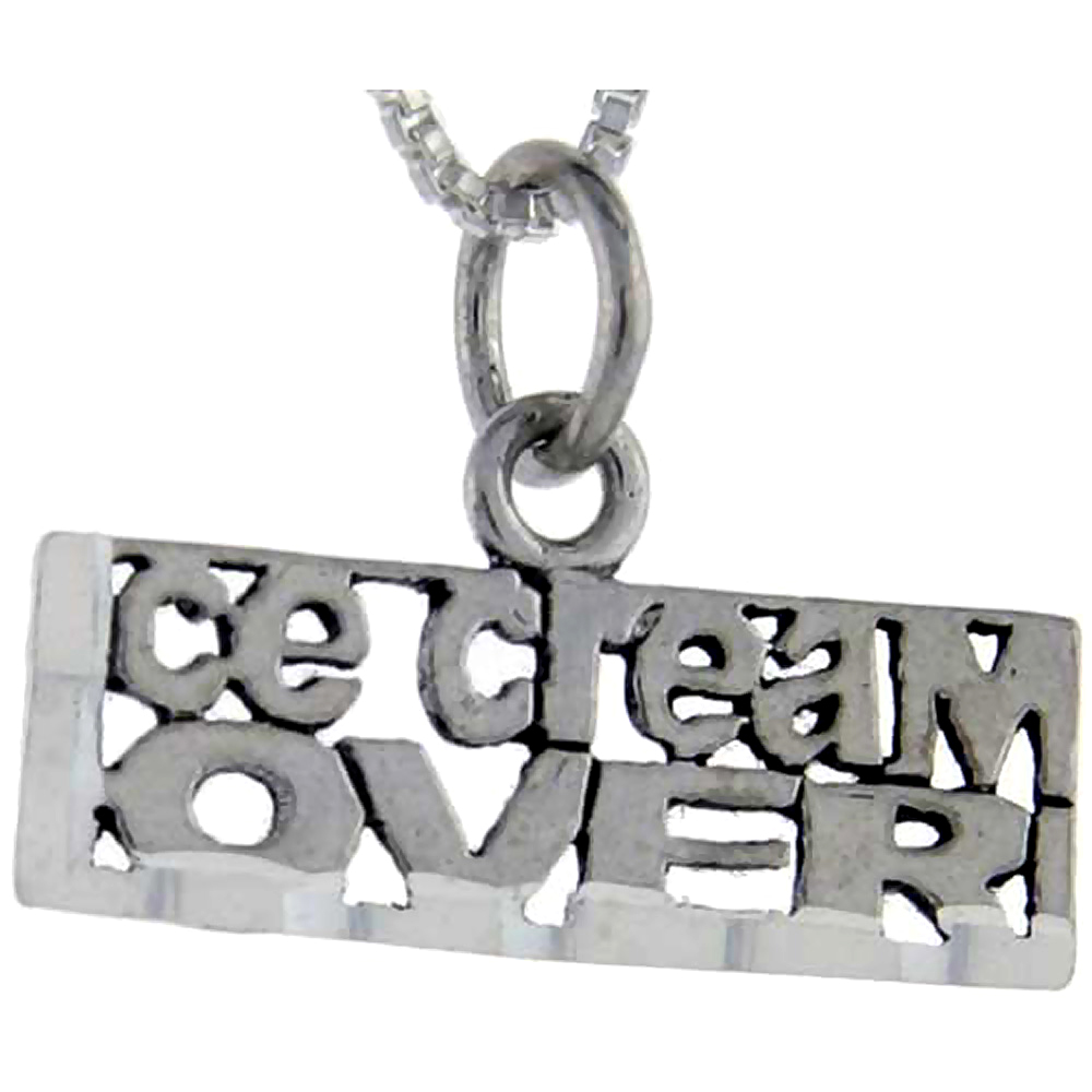 Sterling Silver Ice Cream Lover Word Pendant, 1 inch wide