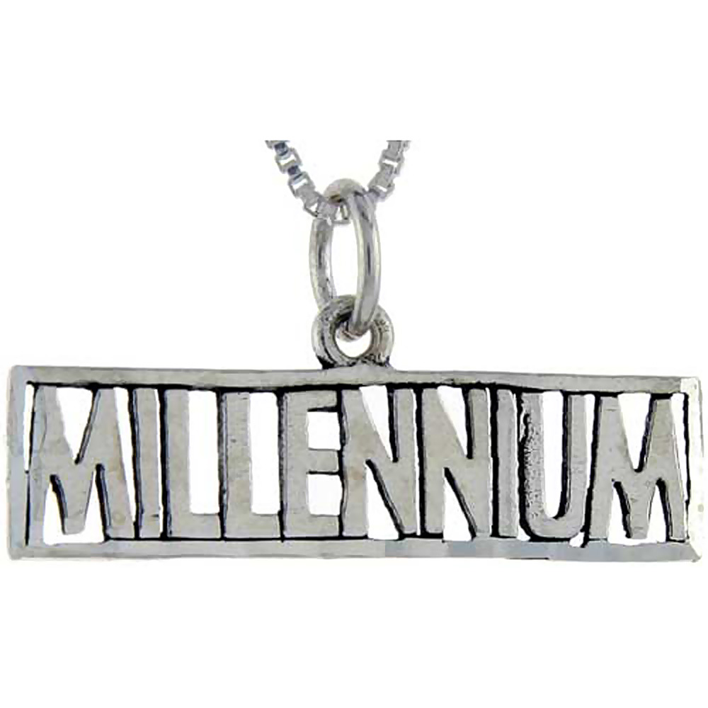 Sterling Silver Millennium Word Pendant, 1 inch wide