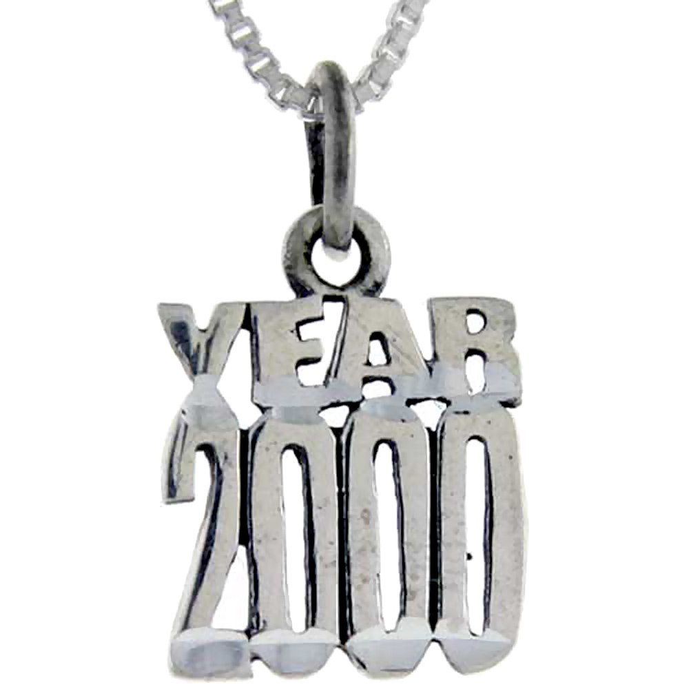 Sterling Silver Year 2000 Word Pendant, 1 inch wide