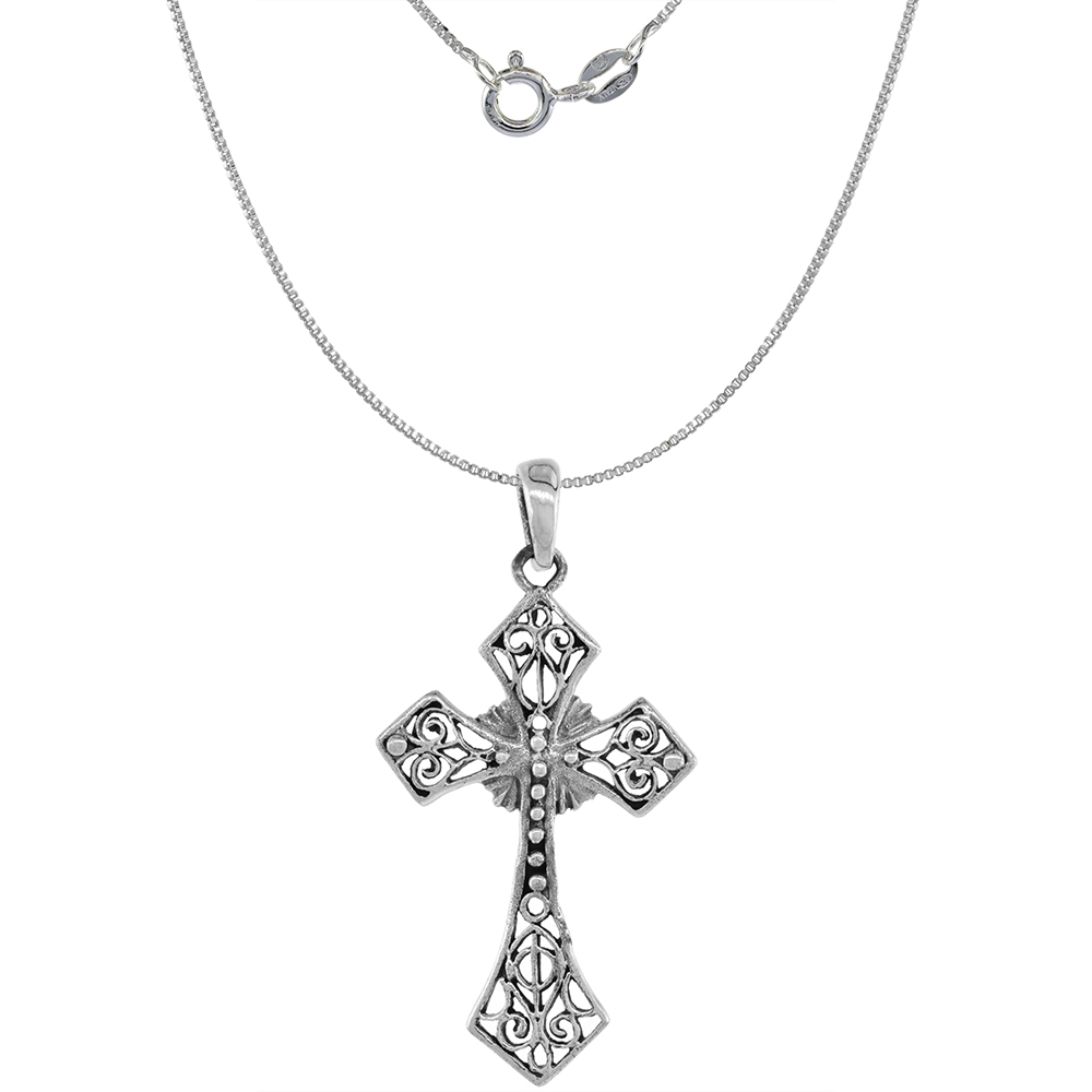 1.4 inch Sterling Silver Filigree Coptic Cross Necklace for Men and women Diamond-Cut Oxidized finish available with or without 