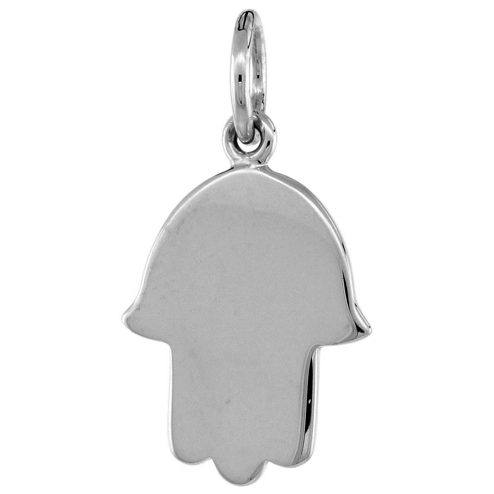 Sterling Silver ( Hand of God ) Plain Hamsa Pendant 3/4 inch wide