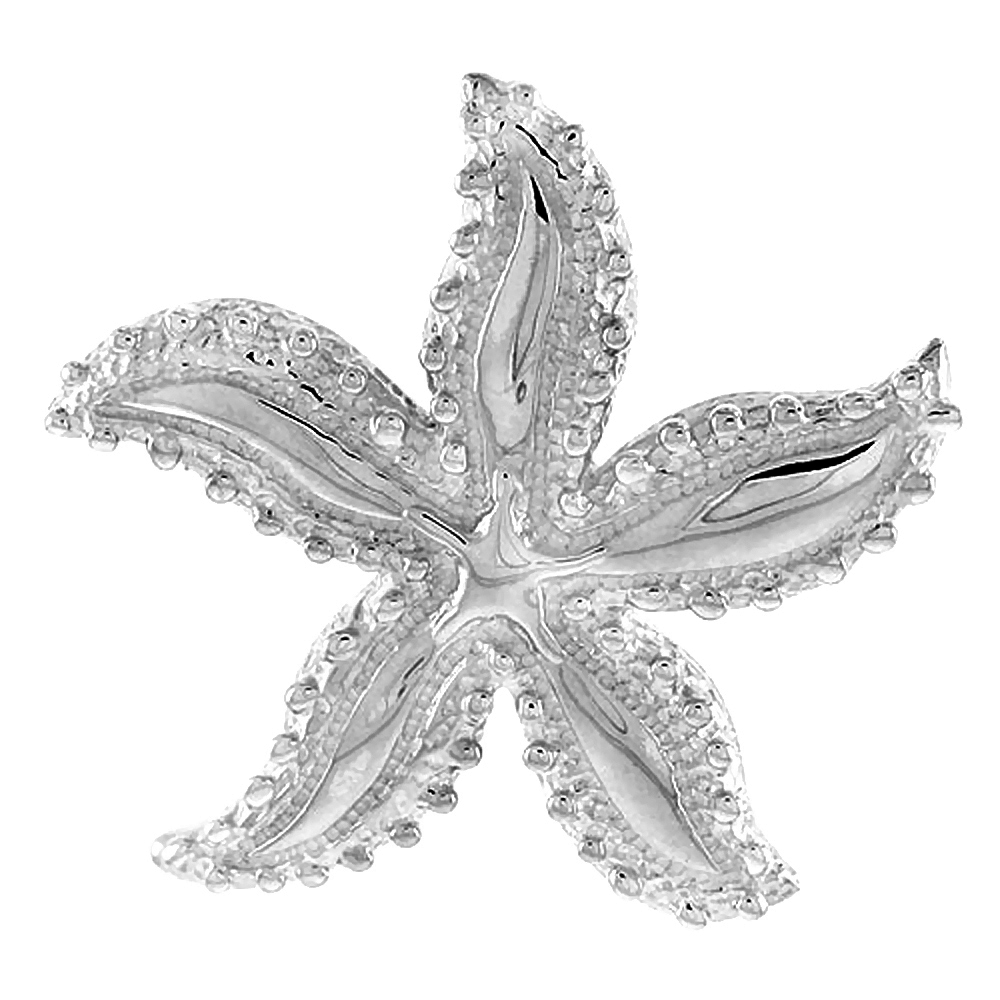 Sterling Silver Starfish Pendant Flawless Quality, 1 5/16 inch wide