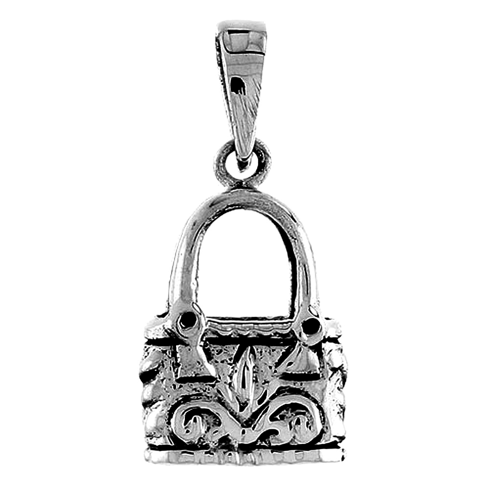 Sterling Silver Purse Pendant, with Floral Design, 3/4 inch wide