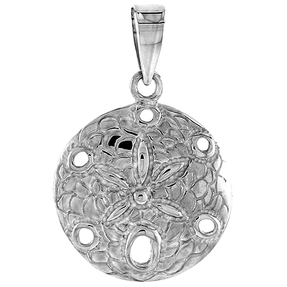 Sterling Silver Round Sand Dollar Pendant Flawless Quality, 3/4 inch wide