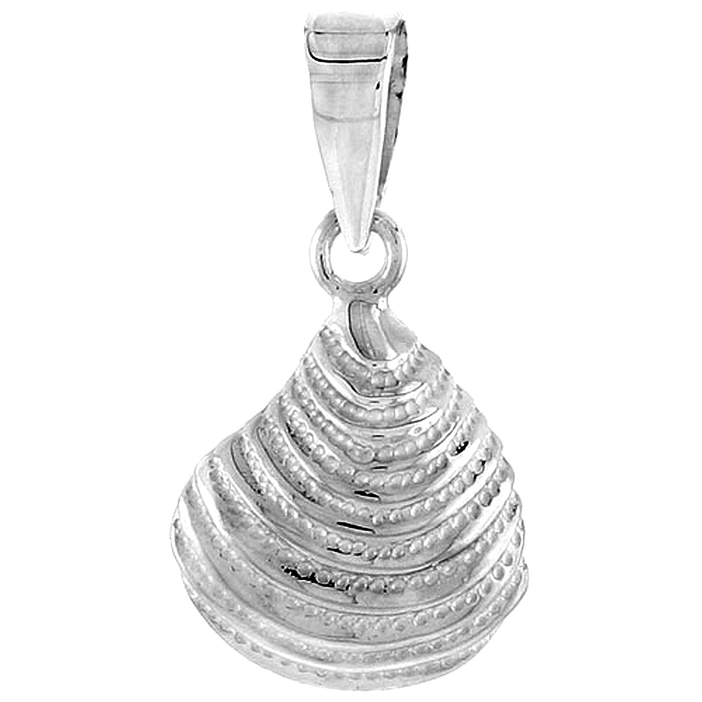 Sterling Silver Clam Shell Pendant Flawless Quality, 1/2 inch wide