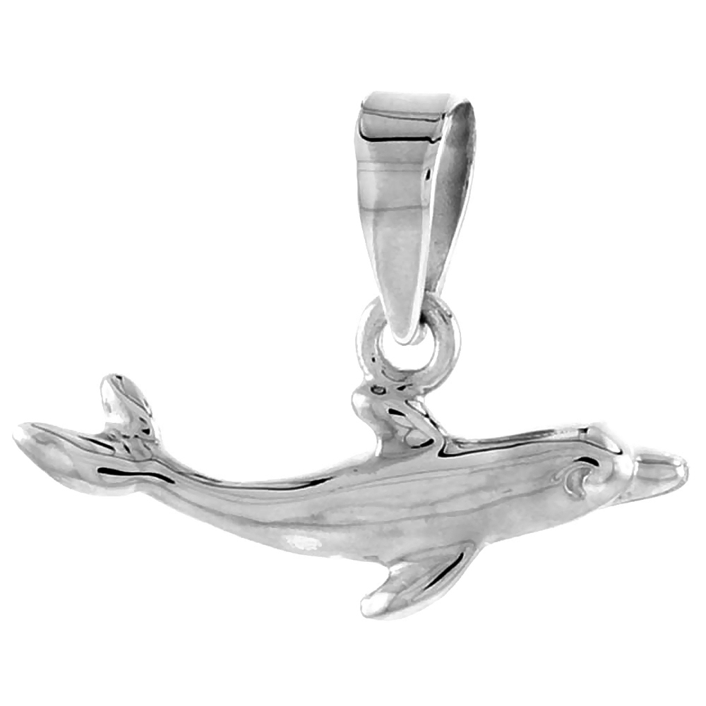 Sterling Silver Dolphin Pendant Flawless Quality, 3/8 inch wide