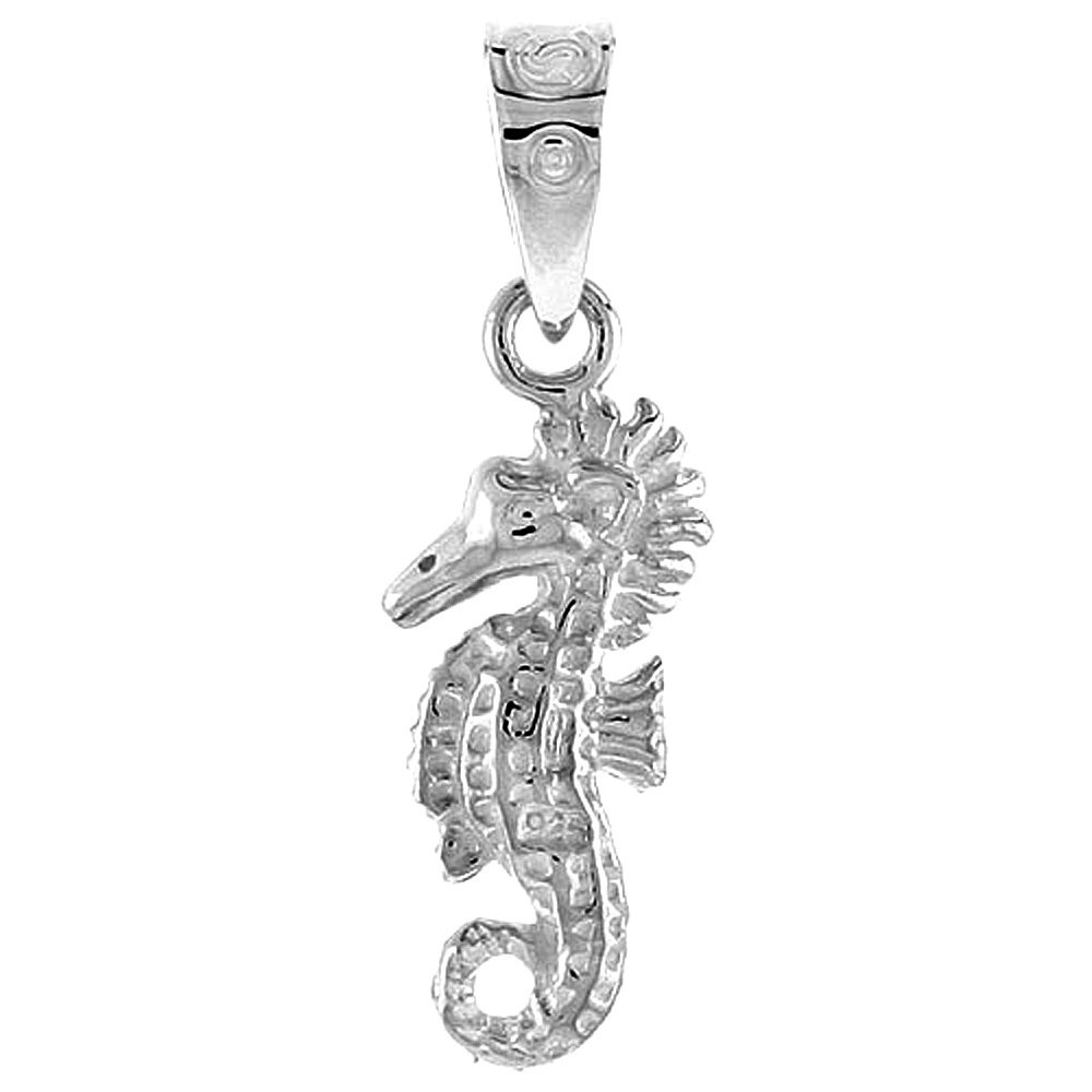 Sterling Silver Seahorse Pendant Flawless Quality, 3/4 inch wide