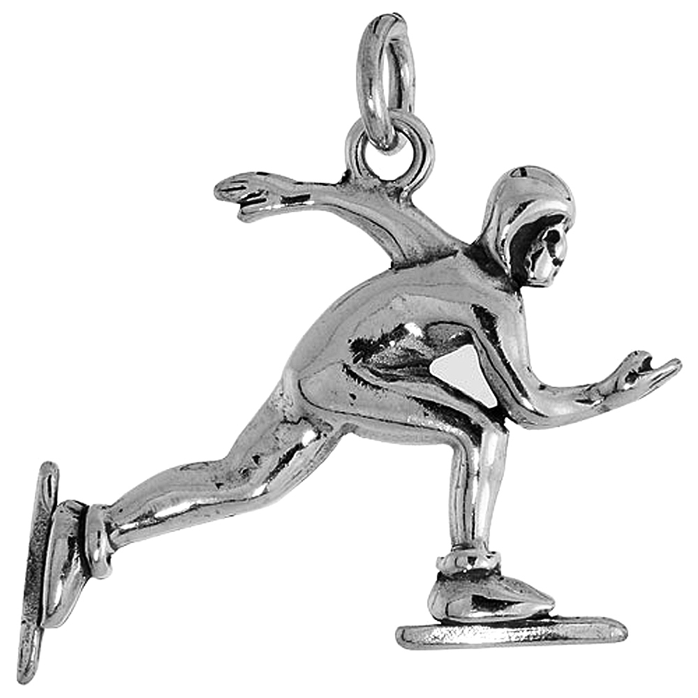 Sterling Silver Speed Skater Pendant Flawless Quality, 1 inch wide