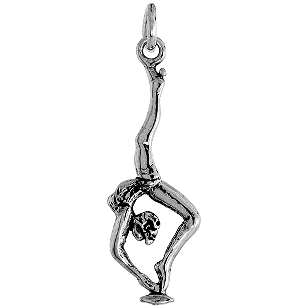 Sterling Silver Gymnast Pendant Flawless Quality, 1 3/16 inch wide